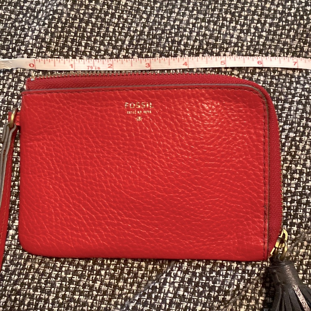 Red Leather Fossil Wristlet